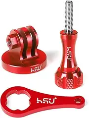 HSU Aluminum Tripod Mount Adapter for GoPro, Hero 12/11/10/9/8/7/6/5/4/3 Action Camera Monopod Mount with Thumbscrew (Red)
