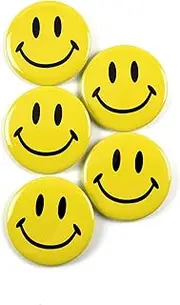 [Wacky Buttons] Classic Smiley Face Pinback Buttons - 2.25 Inch Round - 5 Pack