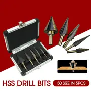Ozoffer 5PCS HSS Step Steel Cone Drill Titanium Bits Set Kit Hole Cutter & Aluminum Case