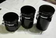 Vintage Gibson Black Canisters Set of 3 Clamp Lid Jar, Kitchen Organization