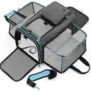 GGP Gray Blue Foldable Portable Pet Carrier Bag Large Capacity Travel Backpack For Cats And Small Dogs, Expandable Car Pet Bag, Handheld Pet Carrier For Outdoor Adventures