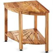 VEVOR Corner Teak Shower Bench, 18.5" Height 15.5" Radius, 100% Teak Wood Corner Shower Beach, Mold-resistant, 228KGS with Storage Shelf, Shower Stool