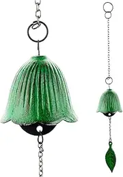 Wind Chimes, 14 Inch Bell-Shaped Windchimes with Leaf Pendant, Vintage Iron Wind Chime, Decorative Green Hanging Wind Bell for Indoor Outdoor-