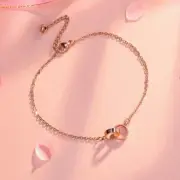 Titanium Womens Love Double Ring Rose Gold Charm Foot Ankle Bracelet Anklet