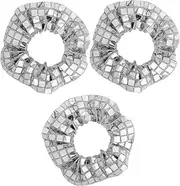 KYSUN 3 Glitter Hair Bobbles Hair Scrunchies New Year's Eve Metallic Hair Accessories Elastic Hair Bands Ponytail Hair Scrunchies for Carnival Theme Party Birthday Silver