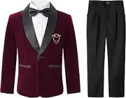 LOLANTA Jungen Samtanzug, 4-teiliges Kinderanzug-Set, Jungen Festanzug, Pageboy Hochzeit Geburtstag Anzüge, Smoking mit Blazer, Hose, Hemd Fliege Formelle Outfits