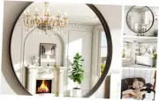48 Inch Black Round Bathroom Mirror - Wall Mounted Circle Mirror with Metal