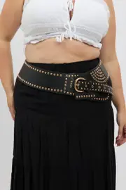 Brown Wide Hip Waist Rivet Western Belt