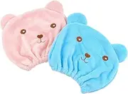 2 Pcs Hair Towel Wrap Cute Bear Dry Hair Caps Hair Drying Wrap Towel Bath Head Wrap Drying Turban Cap for Women, Girls, Children and Kids