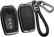 ontto Alloy Car Key fob Cover Fit for Toyota RAV4 Highland Corolla Hilux Fortuner Land Cruiser Camry Crown 2/3/4/5/6 Buttons Leather Key case Shell Key Holder Keyring Keychain Accessories Black