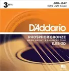 D'Addario EJ15 10-47 Phosphor Bronze Acoustic Guitar Strings 3 Pack