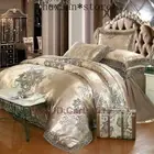 Luxury Jacquard Bedding Set Cotton Duvet Cover Lace Soft Satin Bed Sheet Set 4pc