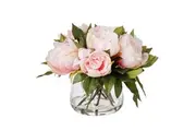 Rogue Artificial Flowers in Vase Faux Peony Flower Bowl Decorative Glass Vase