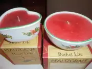 2 Pfaltzgraff Christmas Heritage candles Heart Lite + Basket Lite new in boxes!