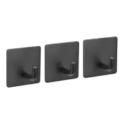 Self Adhesive Wall Hooks, 304 Stainless Steel Sticky Hooks Hanger, Black, 3Pcs