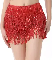 Women'S Sequin Tassel Skirt Shinny Adjustable Rave Fringe Belly Dance Hip Scarf