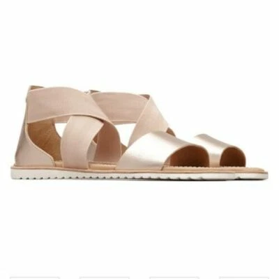 SOREL Ella Sandal Flat Summer Women Casual Dress Shoes Stretch Straps Gold 6,5 9