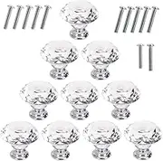 AKRover 10 Pcs Crystal Glass Cabinet Knobs 30mm Diamond Shape Drawer Kitchen Cabinets Dresser Cupboard Wardrobe Pulls Handles (Clear)