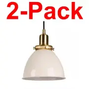 MEYER & CROSS 2-Pack Madison Pendant Light in Pearled White & Brass, Metal Shade