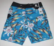 Volcom Boy's 26/12 Tropical Hideout Board Shorts Blue Tropical Floral
