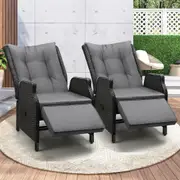 Livsip Recliner Chairs Sun Lounger 2 Pieces Outdoor Furniture Setting Patio Wicker Sofa Black
