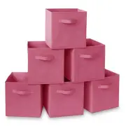 Set of 6 Collapsible Fabric Cube Storage Bins, Hot Pink - 11" Foldable Cloth ...