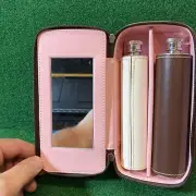 Lady's Things Remembered Stainless Steel Leather Flask Vanity Set With Mirror