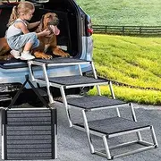 Dog Ramp for Car, Extra Wide Dog Car Stair for Large Dogs, Pet Steps Lightweight Aluminum Foldable Dog Steps for Cars and SUV,High Beds, Trucks, Supports up to 200 lbs (Extra Wide-4 Steps with Rug)