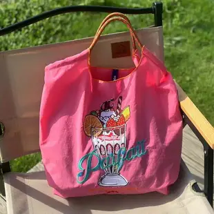 購物袋 2023新款冰淇淋Ball chain刺繡環保袋尼龍購物袋輕便大容量單肩包-快速出貨