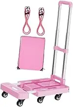 KiBcsLic Folding Handcart, Cart, Hand Truck, Portable, Collapsible Compact Cart with 2 Elastic Ropes for Use in The Office and on R, Pink, as described