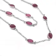 De Buman Sterling Silver Oval-cut Natural Ruby Long Necklace, 36"