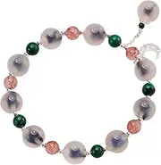 [QSAENHA] Agate Bracelet Feng Shui Wealth Bracelet Gobi Desert Blue Candy-Heart Agate Strawberry Quartz Malachite Multi-Gem Bracelet Chakra Balancing Positivity Crystal Bracelet Reiki Love Amulet/2063
