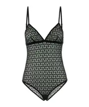 Valentino Mesh Monogrammed Bodysuit XS,L black