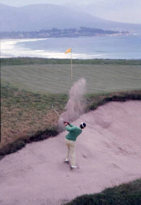 Lee Elder in action swings his club at Pebble Beach Golf Links Peb- Old Photo