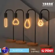 2X Desk Lamp Bedside Table Light Wooden 4W LED Flexible Spiral E27 Black