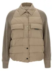 [Brunello Cucinelli] Brunello Cucinelli-Shiny Flap Detail Puffer Jackets Beige-Donna 38IT