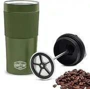 Portable French Press Travel Mug – Insulated Stainless Steel French Press Mug for Hot or Cold Brew – Durable Travel Coffee Maker – On-the-Go Tea & Coffee Maker (Army Green)