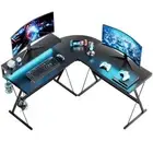 Bestier Computer Desk w/ Monitor Stand Reversible 36" L Shaped Metal/Wood Black