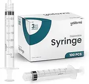 3mL Luer Lock Syringe (No Needle) | Sterile & Individually Wrapped | For Professional, Industrial & Personal Use | 100 Pack | Yalomi