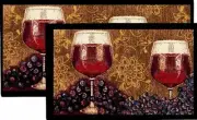 SET OF 2 PRINTED KITCHEN RUGS (16" x 24") & (20" x 34") 2 LARGE WINE GLASSES, KH