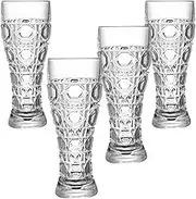 Supercap - Crystal Clear Beer Glasses, Modern Tall Beer Drinking Glassware, Unique Design for Craft Beer, Pub, Camping, Home Decor (Flower, Large 4pcs)