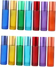 DECORNIJIA 14Pcs Dull Polish Empty Glass Bottles Colorful Perfume Roll Containers for Travel Essential Oils and DIY Liquid Applications