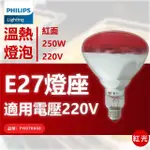 【PHILIPS 飛利浦】2入 250W 220V E27 紅外線溫熱燈泡 紅面 _ PH070008