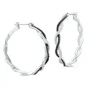 0.5 CT. T.W. Enhanced Black and White Diamond Twist Hoop Earrings in Sterling Silver