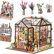 OZJAY DIY Miniature House Kit, Mini House Building Kit with LED, DIY Wooden Dollhouse Miniature Kit for Adults Teen, Wooden Crafts Lovely Dollhouse Kit, Jenny Greenhouse