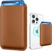 Magnetic Magsafe Wallet Cell Phone Card Holder for iPhone, RFID Leather Phone Wallet Stick on Series of iPhone 14/13/12 Pro/Promax and Magsafe Devices, Brown