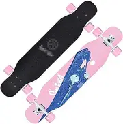 Sports Longboard Skateboard, 47" 7-Layer Maple Super Light Double-tilt Cute Dragon Crossing The River Pattern Brush Street Dance Board Beginner Adult Girl Professional Skateboard