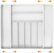 SimpleHouseware Expandable Cutlery Drawer Organiser, Adjustable Flatware and Utensil Tray for Kitchen, White