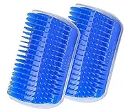 Cat Self Groomer with Catnip,Grooming Brush,Wall Corner Massage Comb,for Long & Short Fur Cats/Dogs,Helps Prevent Hairballs and Controls Shedding (2 x Blue)