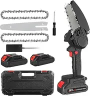 [FitBliss] Cordless Mini Chainsaw, 6 Inch Upgraded 24V Electric Chainsaw 2 * 1500mAh Battery Powered, Gardening Branch Wood Cutting, Handheld Mini Chainsaw for Tree Pruning（Black）